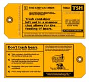 sample bear smart warning tags for garbage/trash cans